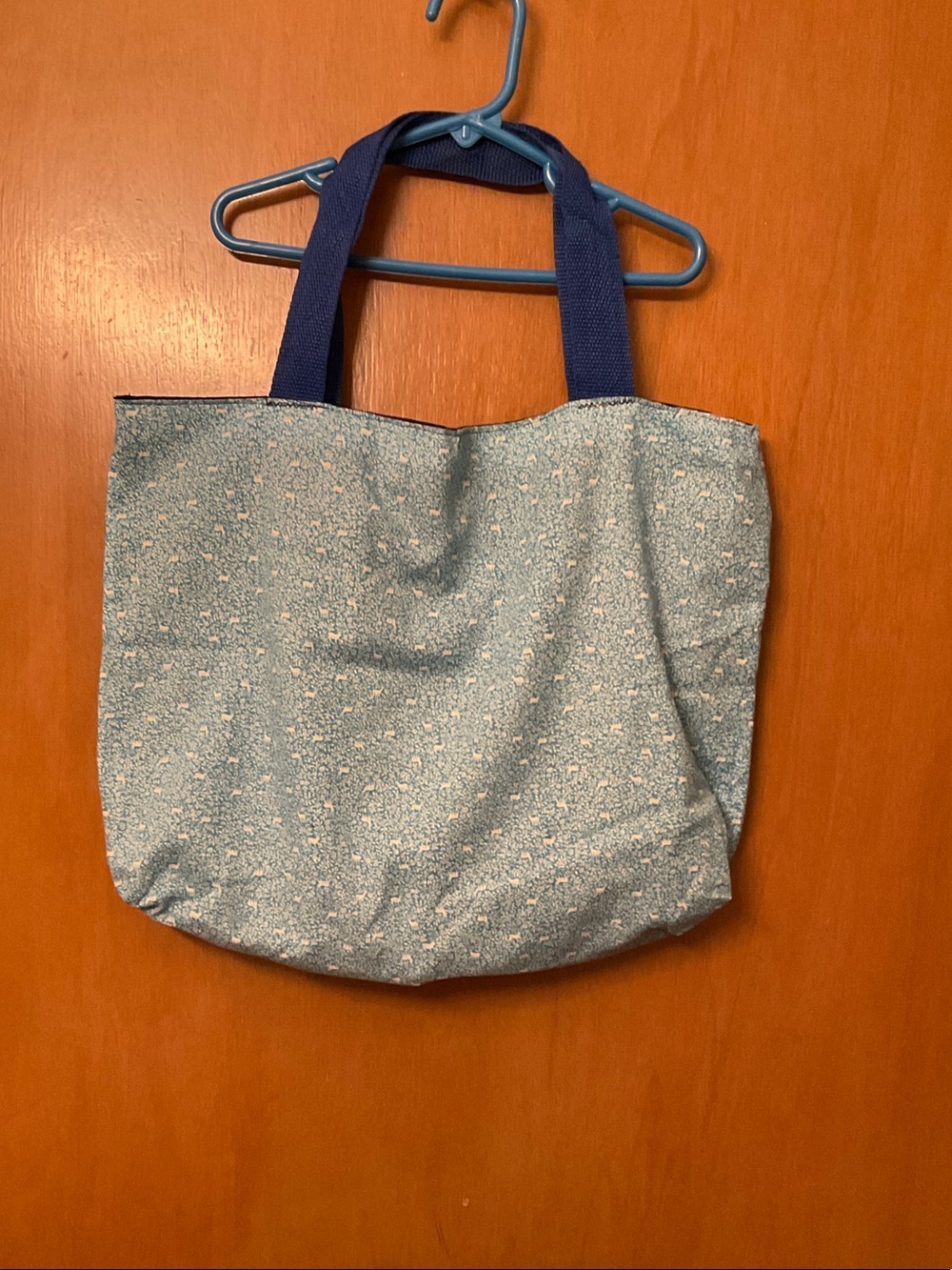Small Blue Floral Canvas Tote with Navy Handles